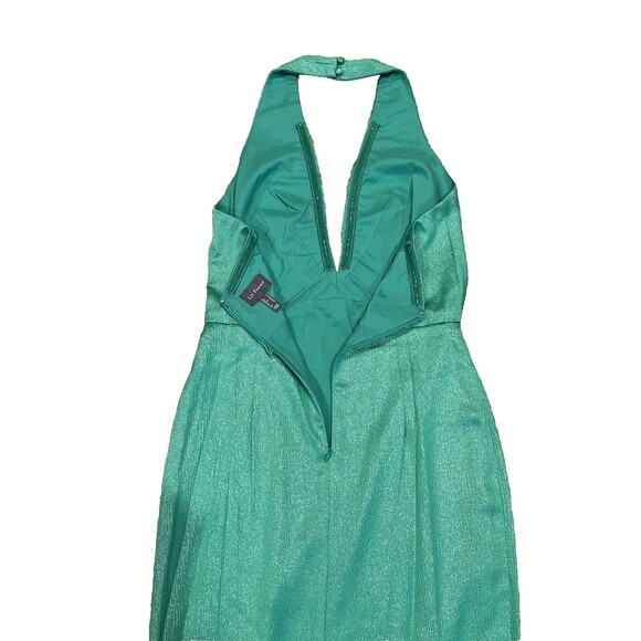 Liv Foster womens Textured Foil Satin Long Column Gown size 4 Summer Green $295 - Picture 12 of 16